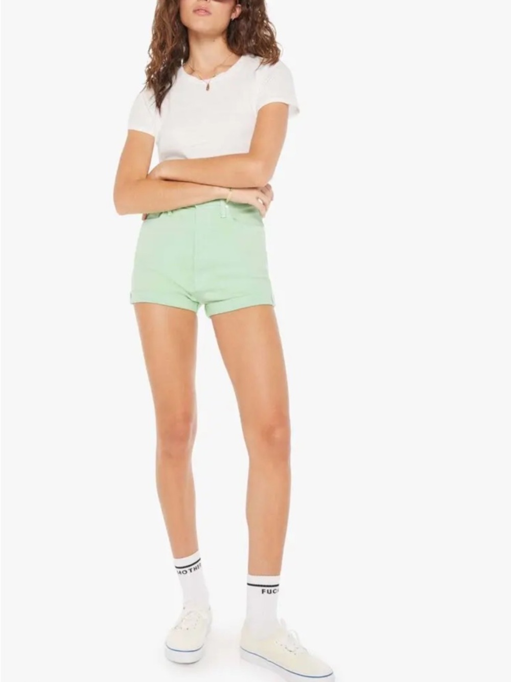 (EUC) MOTHER “The Tune Up Bona Fide Short Cuff” Mint Green High-Rise Size 31